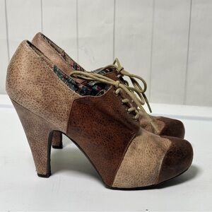 Not Rated Brown Colorblock Pumps Lace Up Heels Boho Peasant Chic Cottagecore 8.5